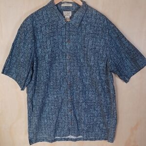 L.L.Bean Traditional Fit Short Sleeve Button Front Aztec Print Cotton Shirt Tall